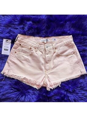 RE/DONE x Levi’s 70s High Rise Pink Frayed Denim Shorts